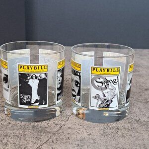 Set Of 2 Playbills Lowball Drink Glasses - Multiple Shows Featured